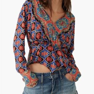 Free People Falling For You Floral Print Peplum Top